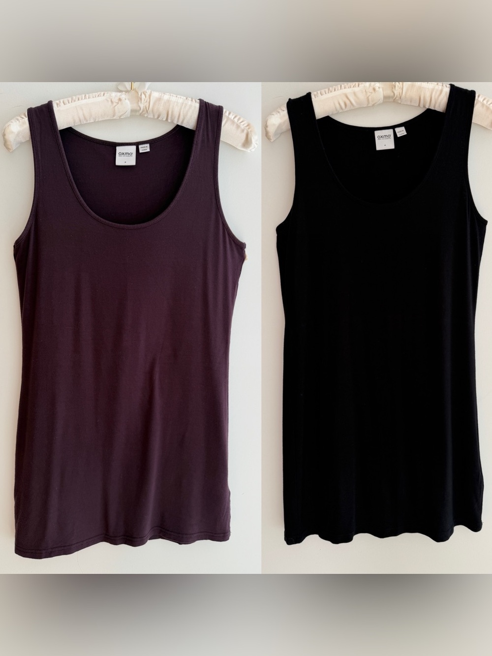 OXMO Lot of 2 Tank Tunic Tops Black Purple Base Layer Soft Stretchy Scoop Neck